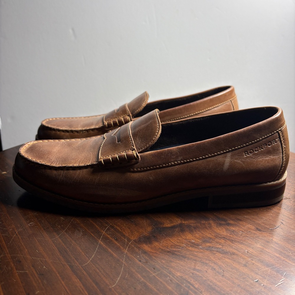 Rockport Penny Loafers Mens Size 11M Brown Slip On Leather Casual Business